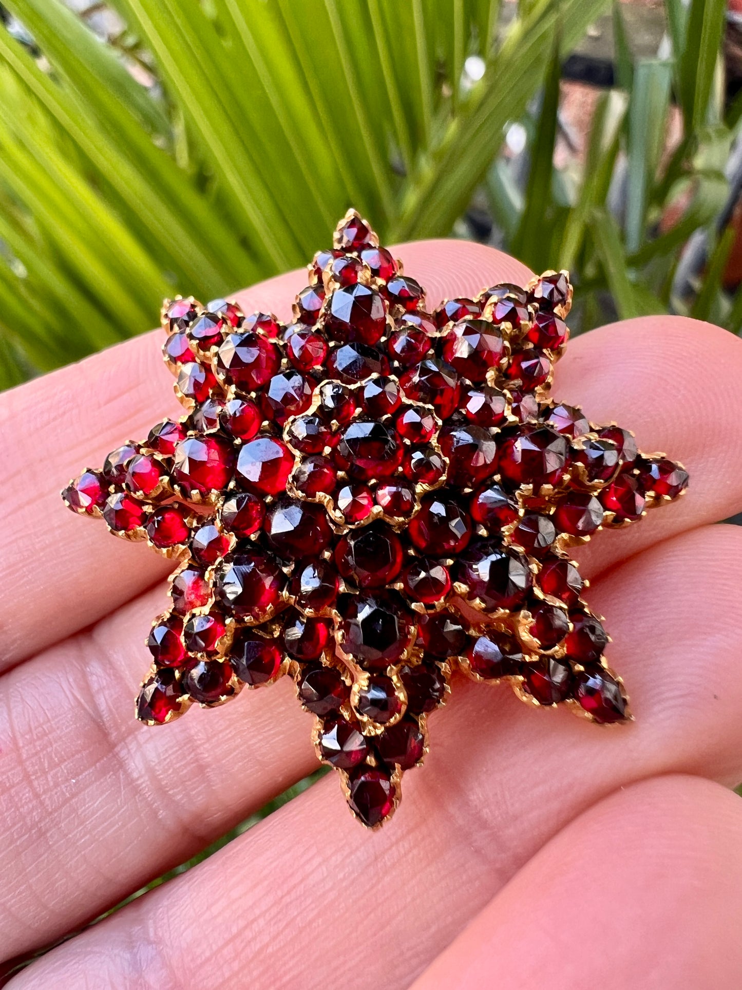Large Victorian Rose-Cut Bohemian Garnet Star Brooch