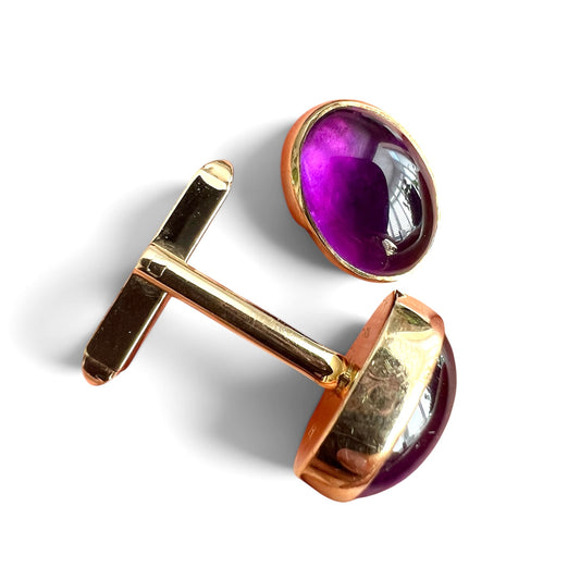 Vintage 9CT Gold Amethyst Hinged Cufflinks