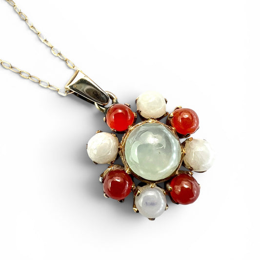 Vintage Gold Carnelian Cluster Pendant and Chain Necklace