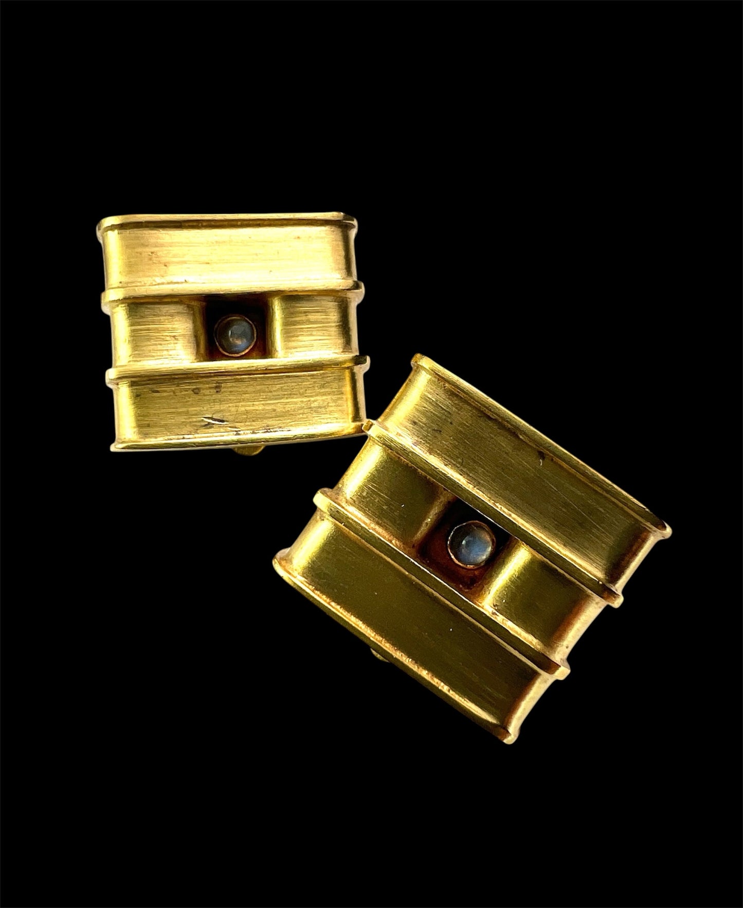 Chunky Vintage Retro Moonstone Silver Gilt Clip-on Earrings