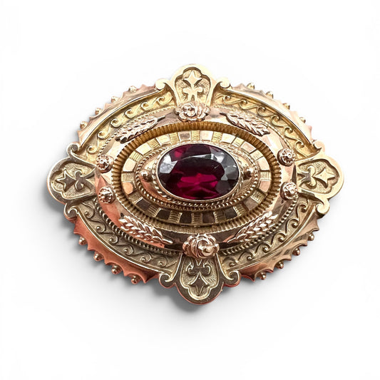 Large Victorian Gold Garnet Etruscan Revival Locket Brooch