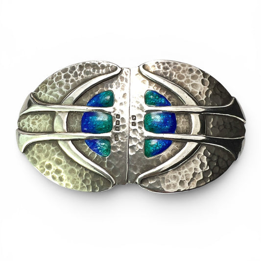 1909 Art Nouveau Enamelled Silver Belt Buckle by James Fenton