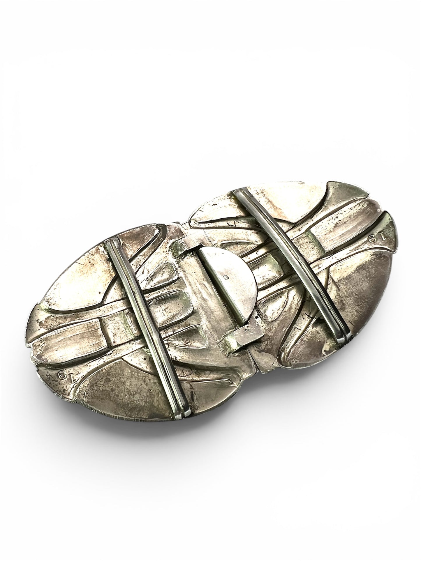 1909 Art Nouveau Enamelled Silver Belt Buckle by James Fenton