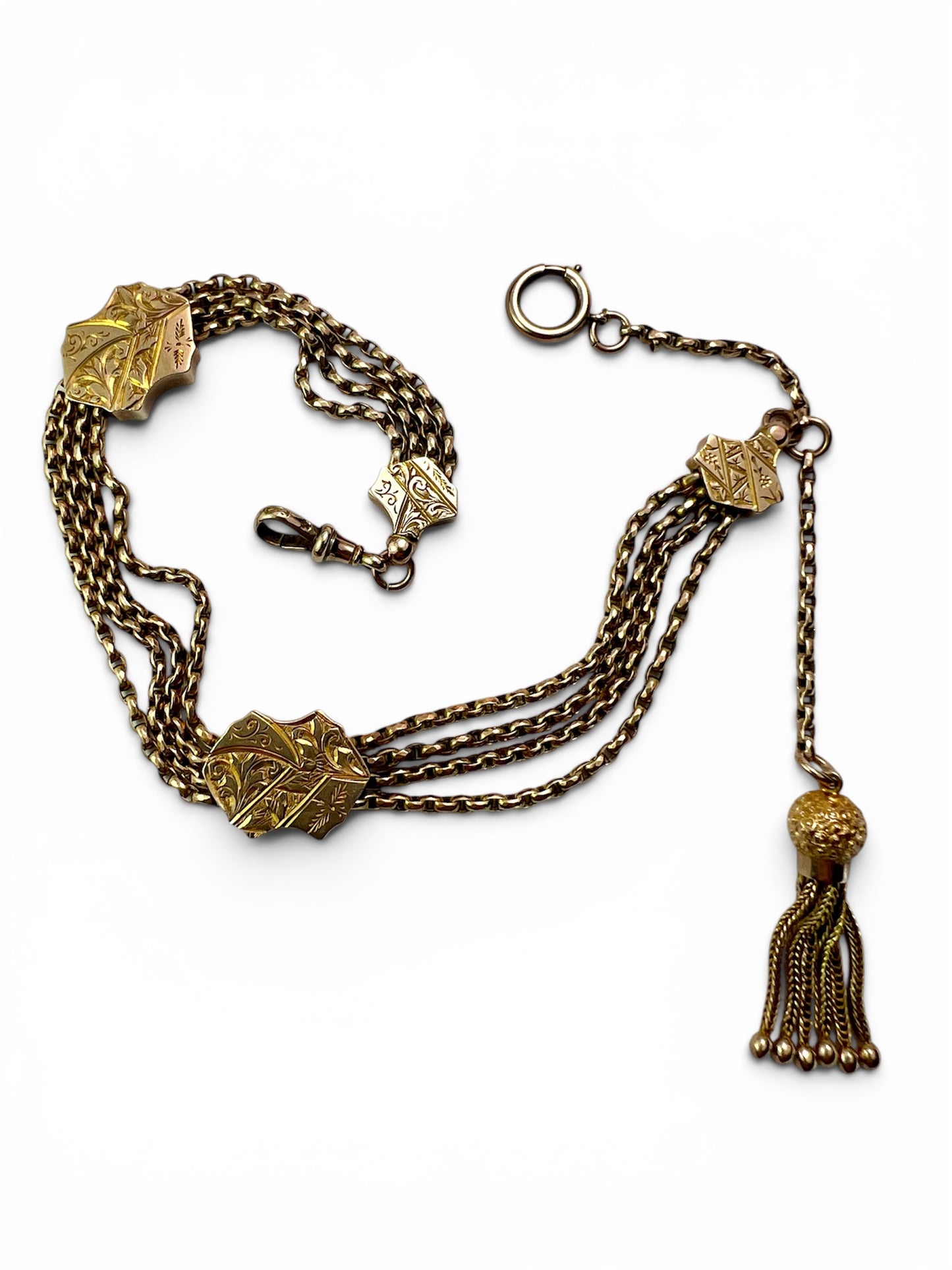 Antique 9CT Gold Albertina Watch Chain with Tassel Fob