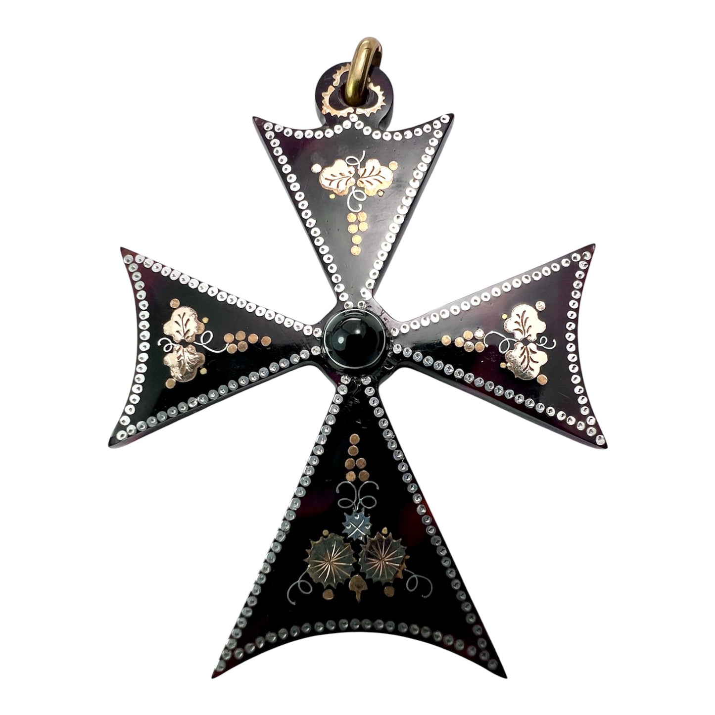 Rare Victorian Agate Gold and Silver Square Cross Pendant