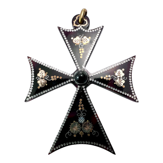 Rare Victorian Agate Gold and Silver Square Cross Pendant