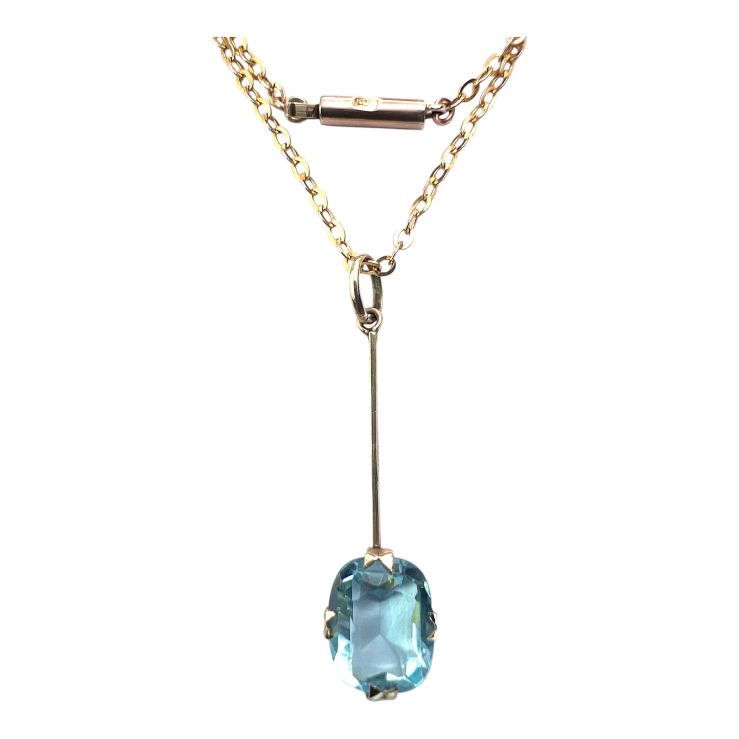 Edwardian 9CT Gold Paste Aquamarine Pendant Necklace