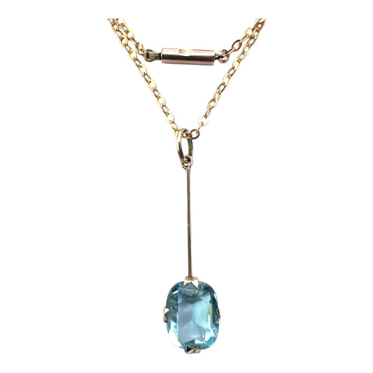 Edwardian 9CT Gold Paste Aquamarine Pendant Necklace