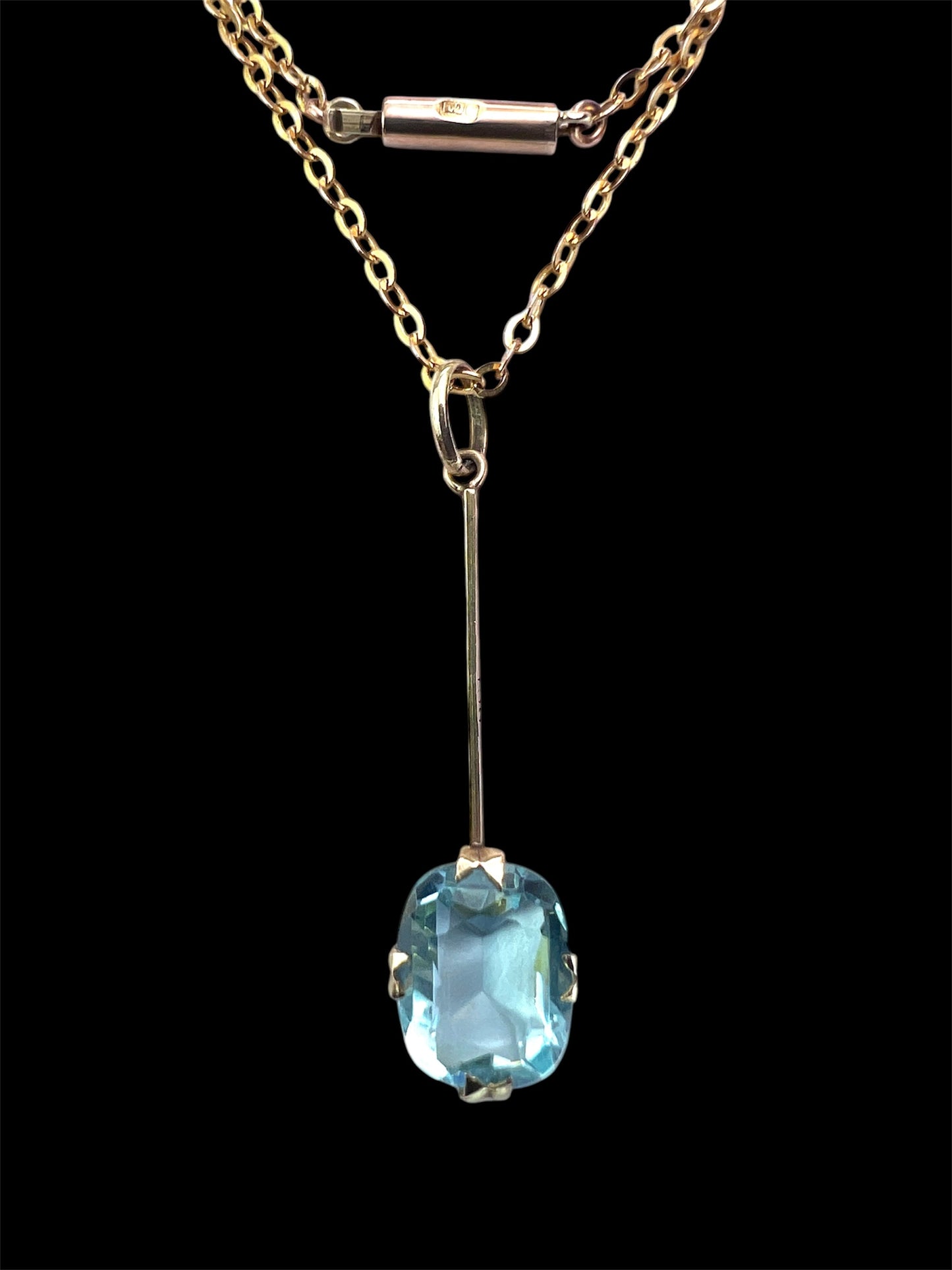 Edwardian 9CT Gold Paste Aquamarine Pendant Necklace