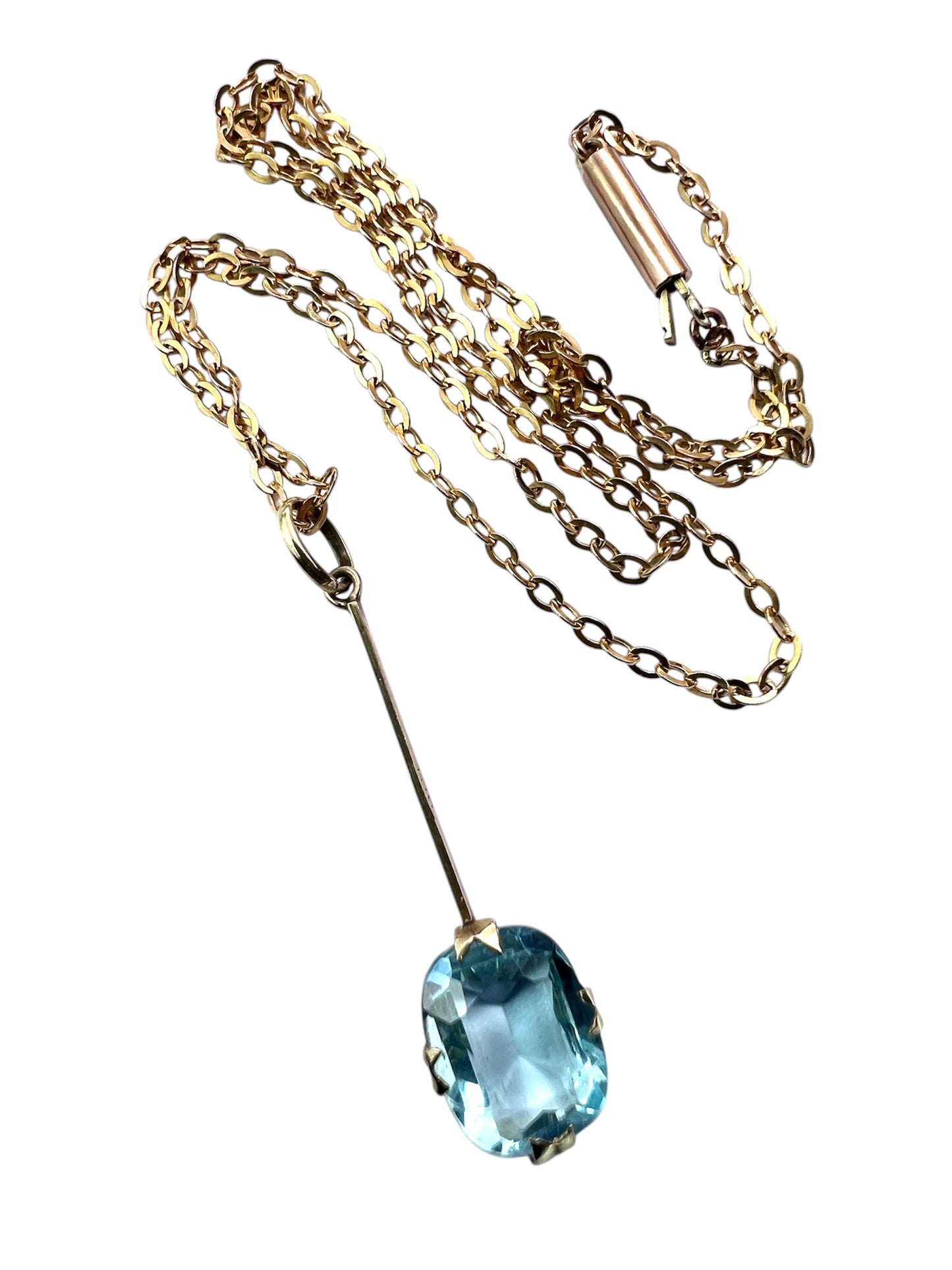 Edwardian 9CT Gold Paste Aquamarine Pendant Necklace