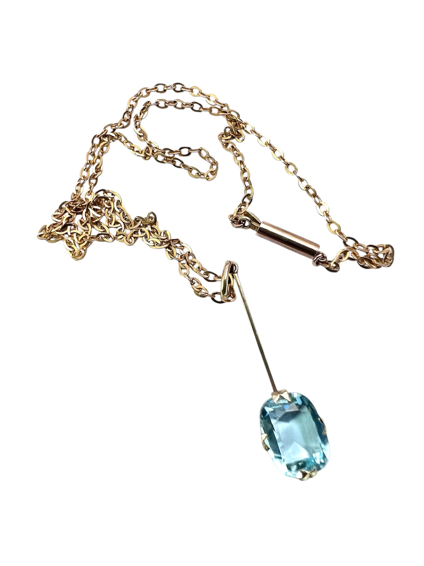 Edwardian 9CT Gold Paste Aquamarine Pendant Necklace