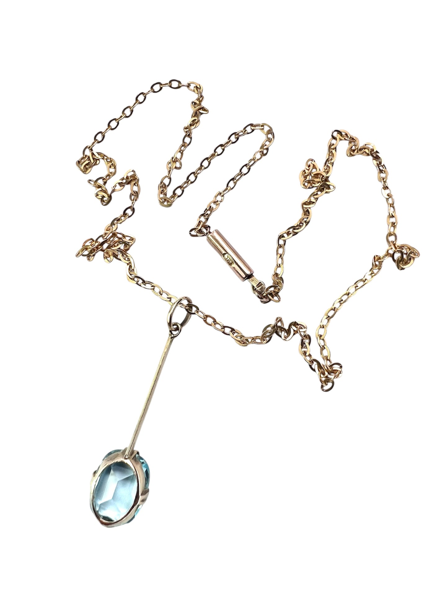 Edwardian 9CT Gold Paste Aquamarine Pendant Necklace