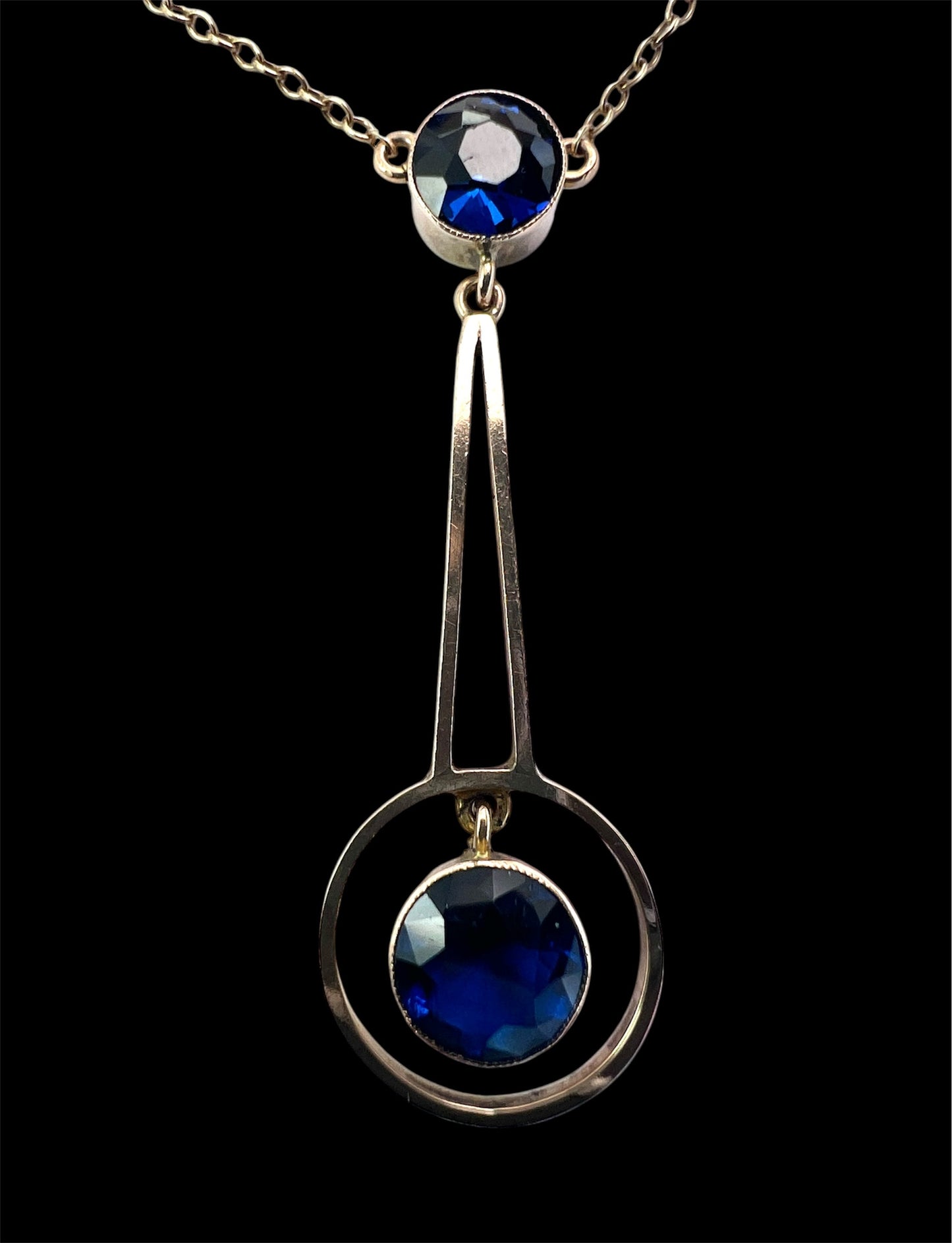 Edwardian 9CT Gold Paste Sapphire Drop Necklace