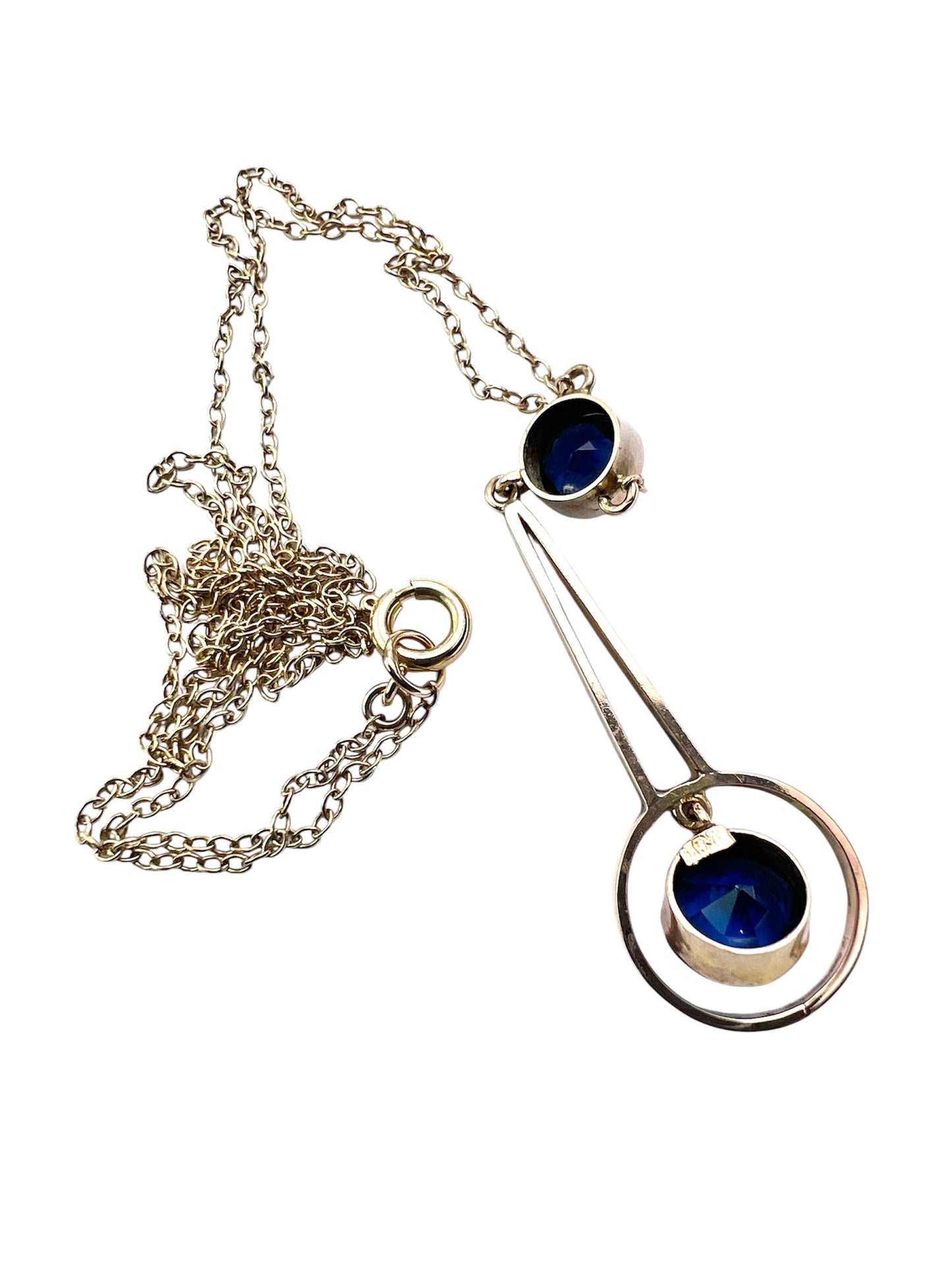 Edwardian 9CT Gold Paste Sapphire Drop Necklace