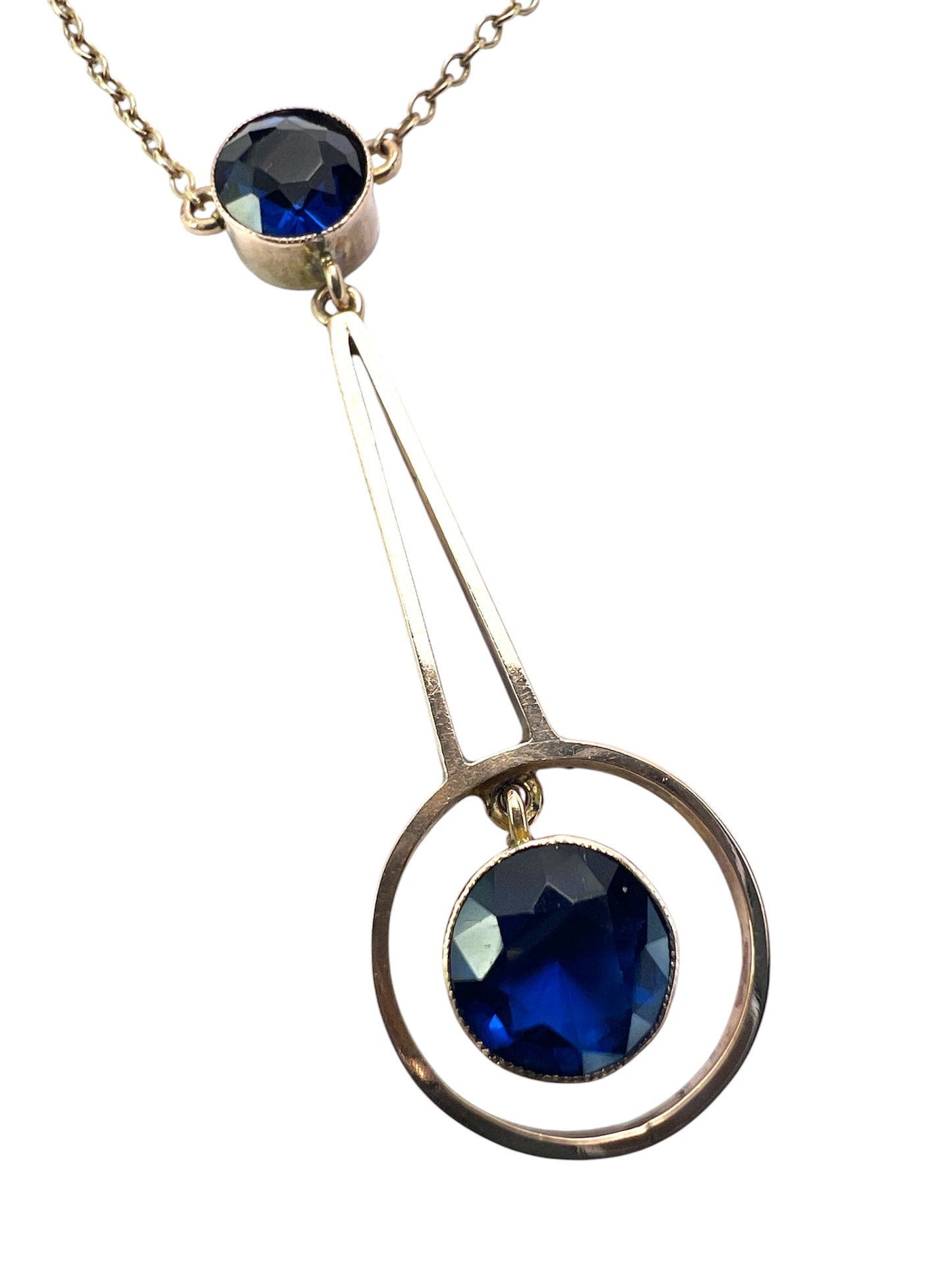 Edwardian 9CT Gold Paste Sapphire Drop Necklace