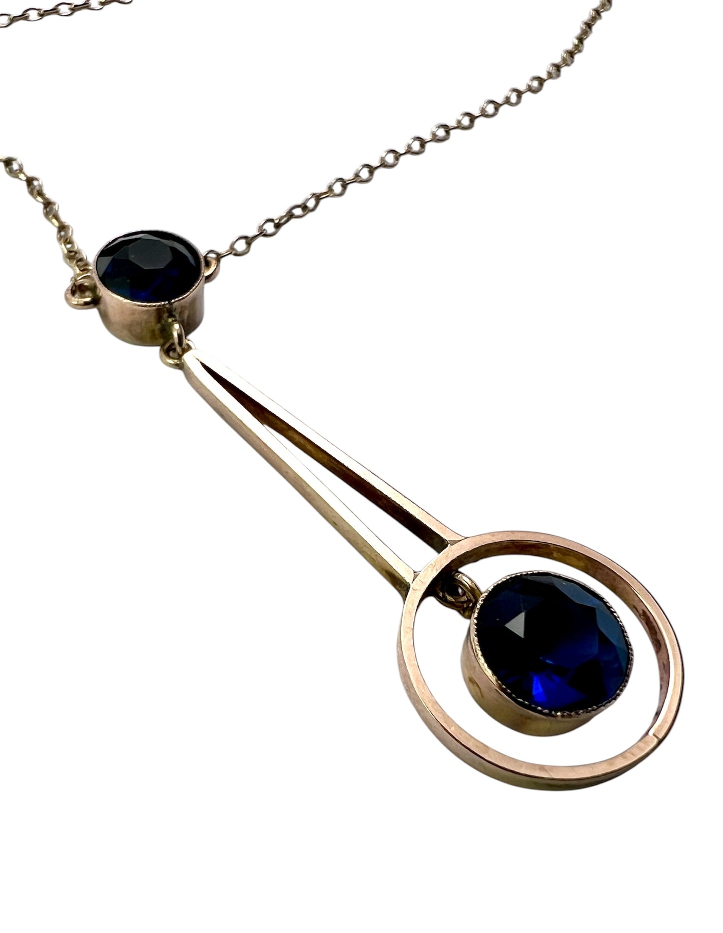 Edwardian 9CT Gold Paste Sapphire Drop Necklace