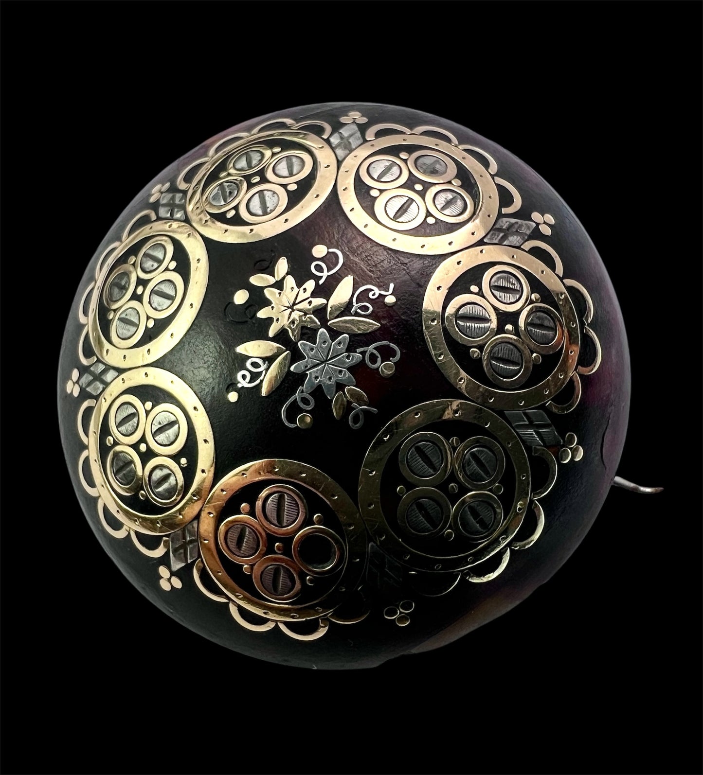 Victorian Gold and Silver Inlay Pique Brooch