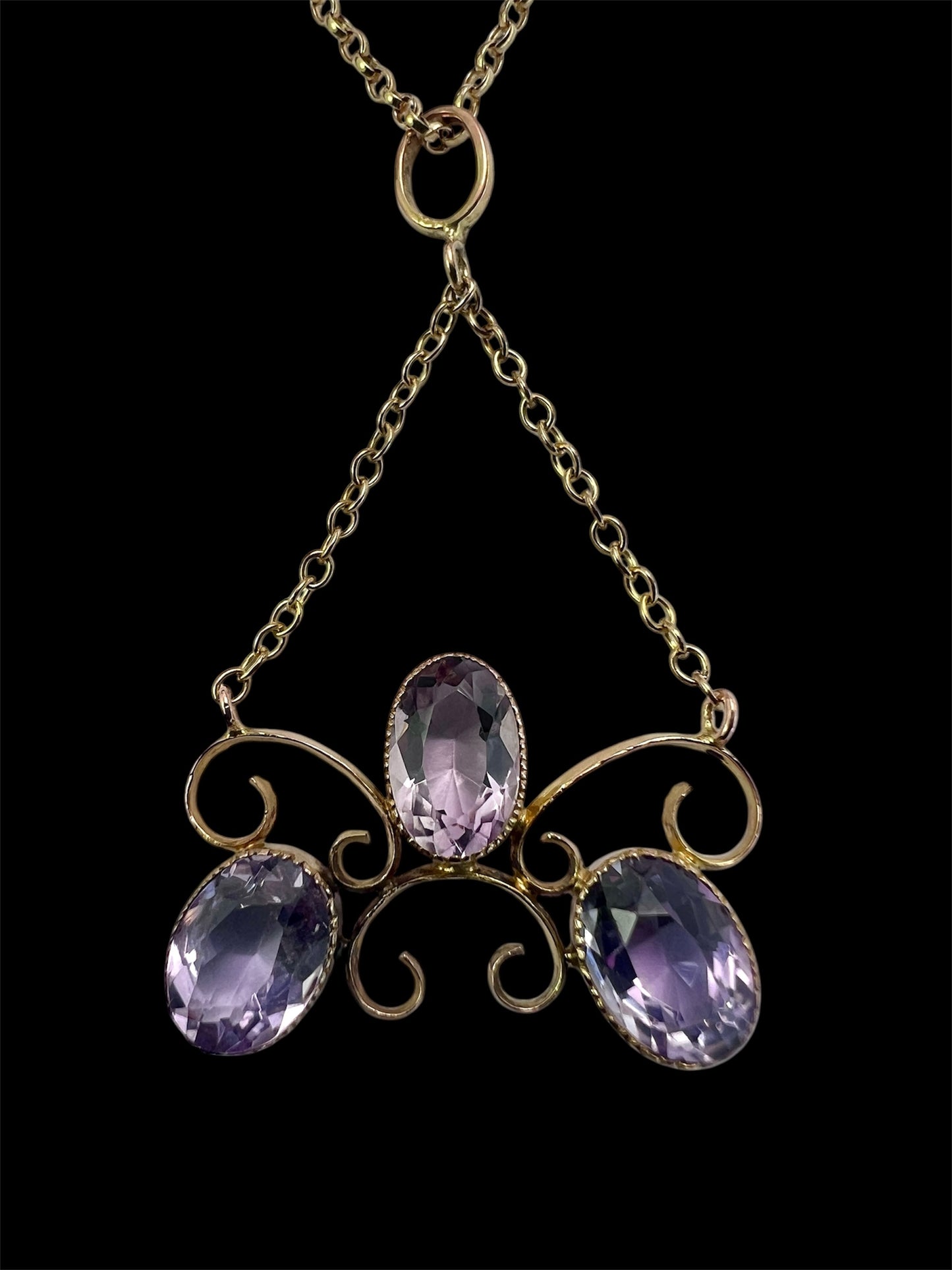 Edwardian 9CT Gold Amethyst Chain Necklace