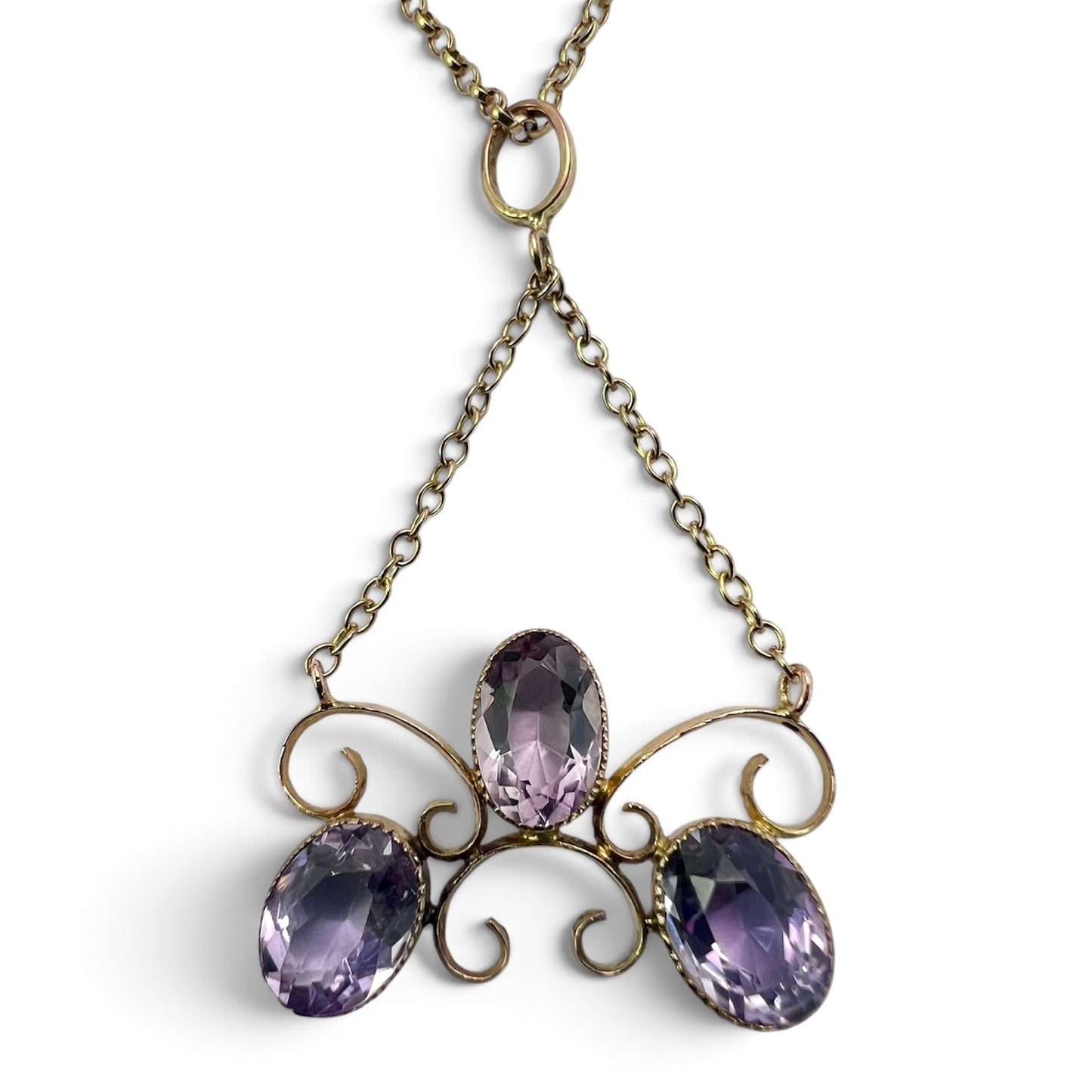 Edwardian 9CT Gold Amethyst Chain Necklace