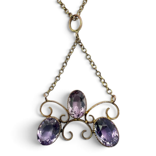 Edwardian 9CT Gold Amethyst Chain Necklace