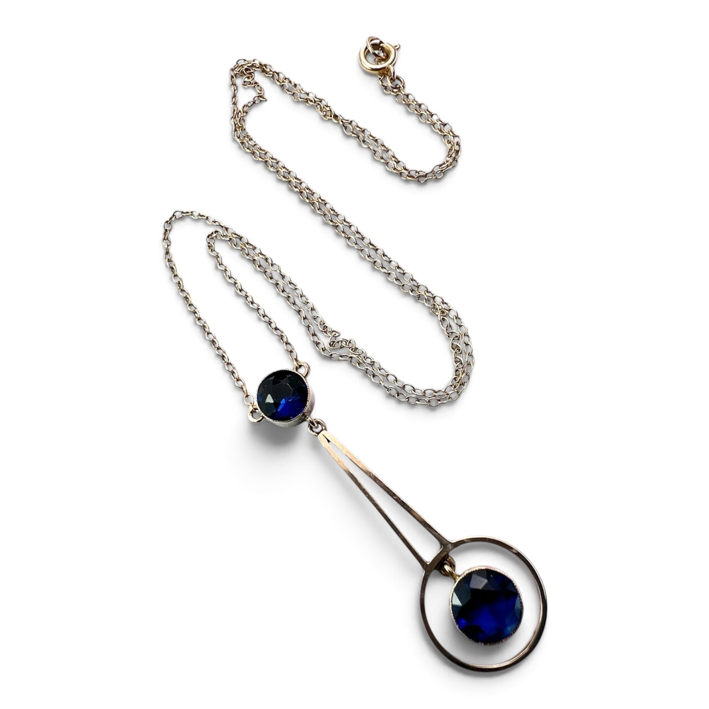 Edwardian 9CT Gold Paste Sapphire Drop Necklace