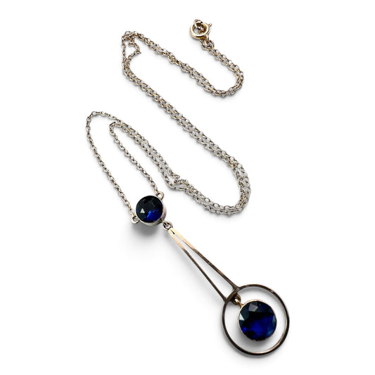 Edwardian 9CT Gold Paste Sapphire Drop Necklace