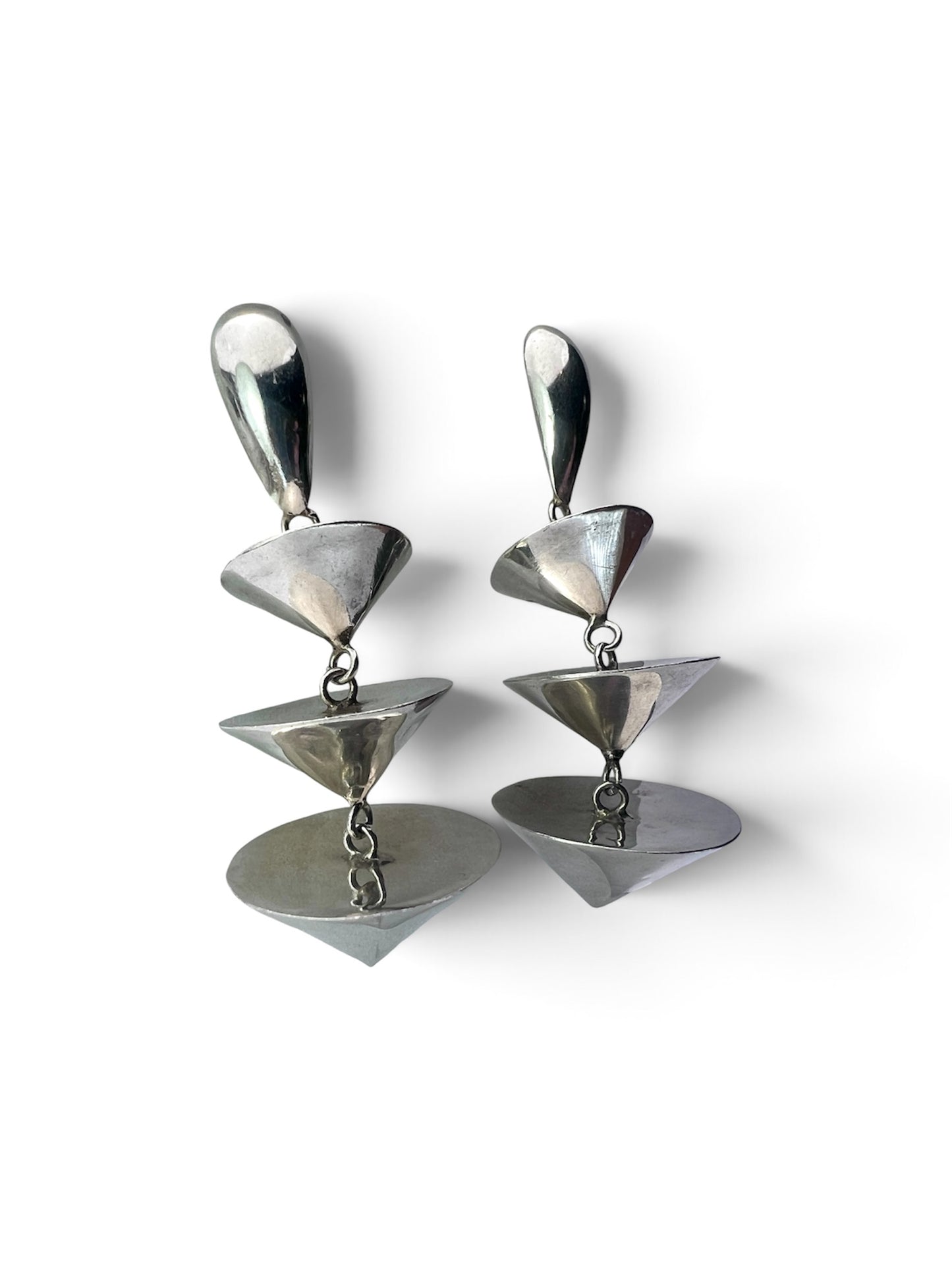 Vintage Sterling Silver Pagoda Drop Earrings