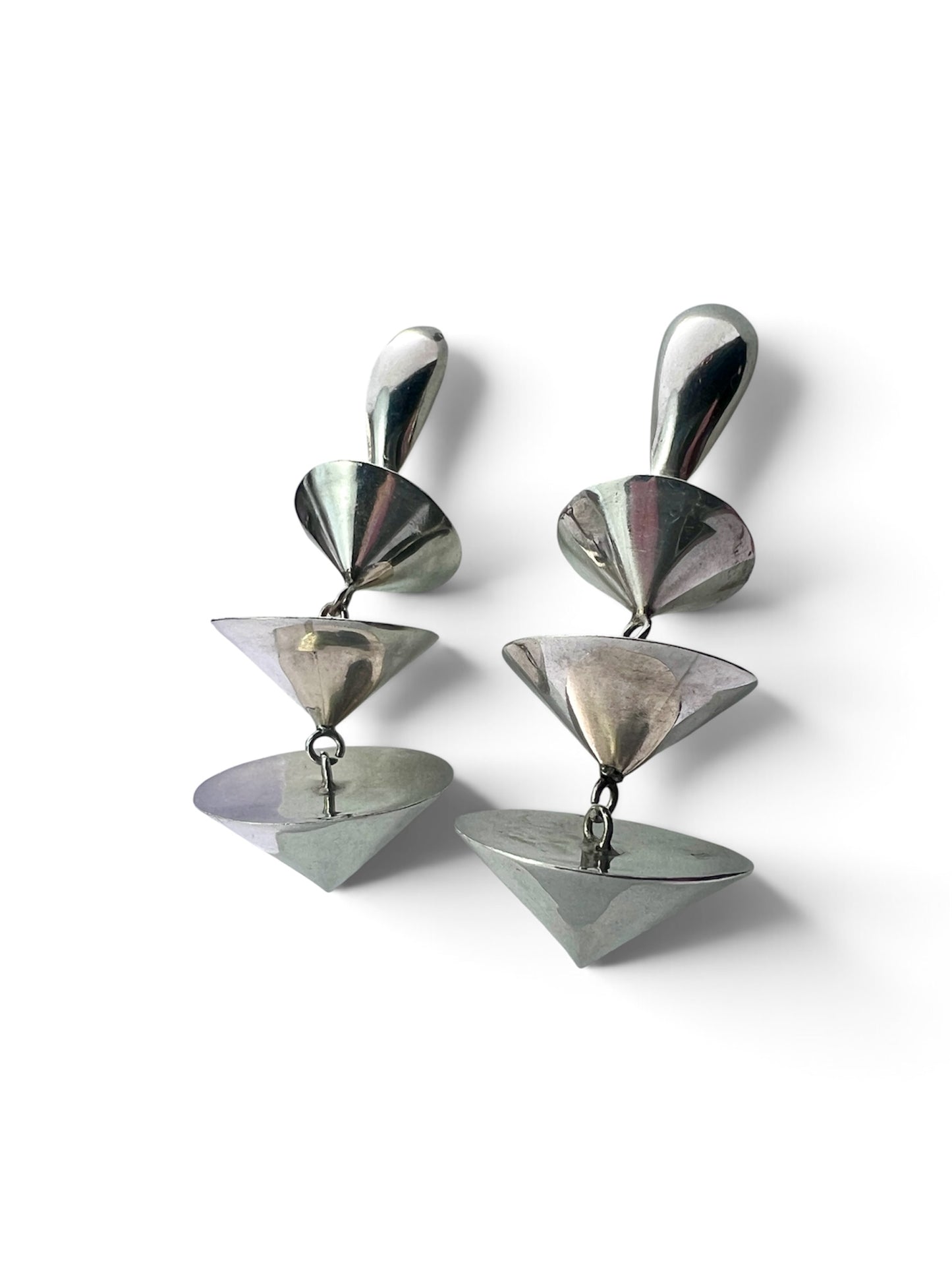 Vintage Sterling Silver Pagoda Drop Earrings