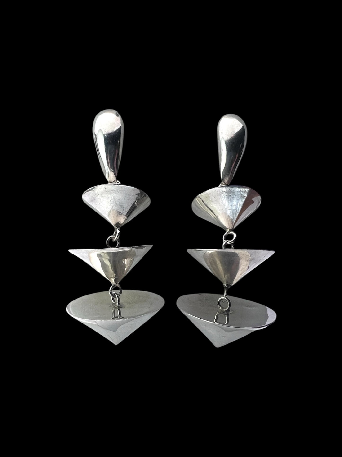 Vintage Sterling Silver Pagoda Drop Earrings