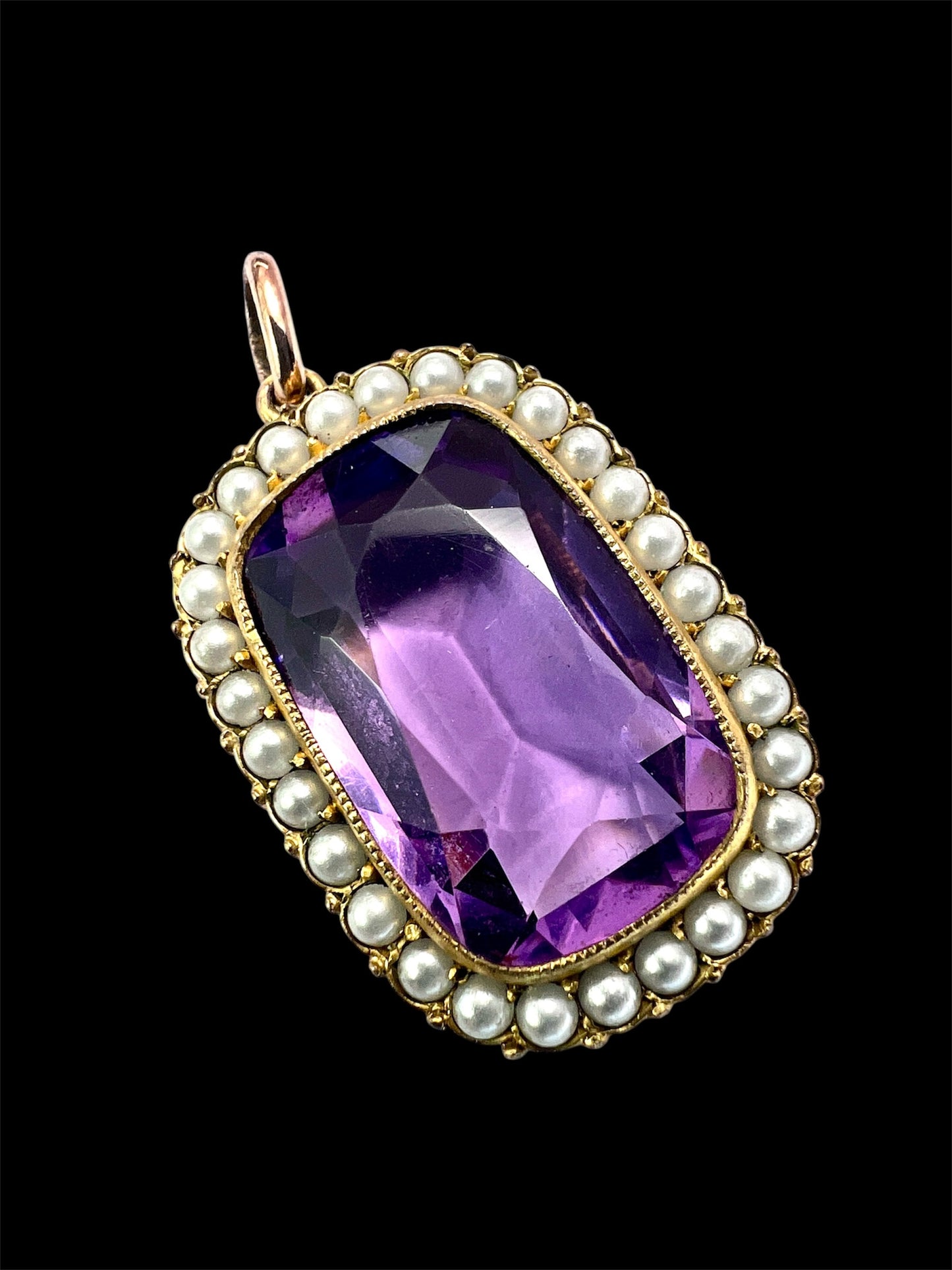 Victorian Paste Amethyst and Pearl Halo Pendant