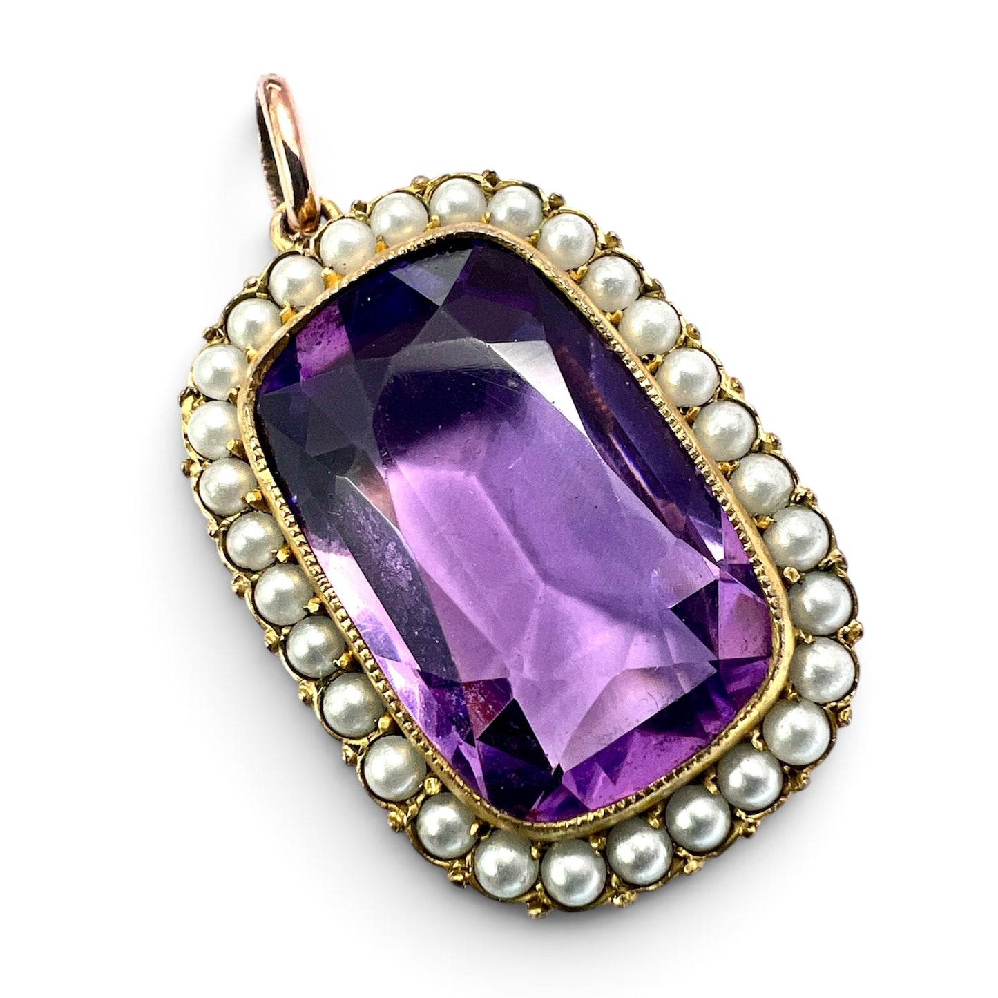 Victorian Paste Amethyst and Pearl Halo Pendant