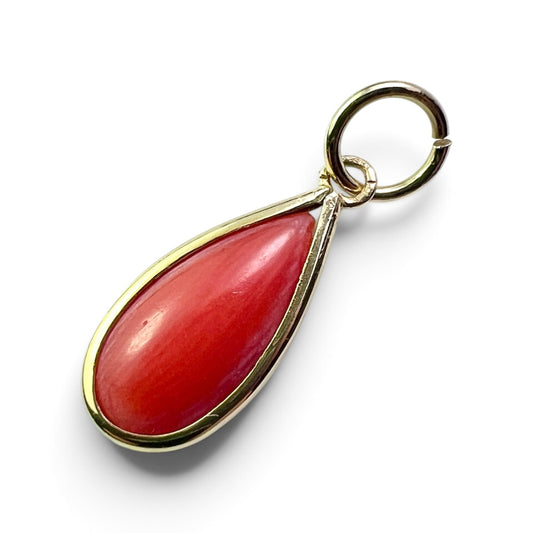 Tiny Vintage 9CT Gold Coral Teardrop Pendant