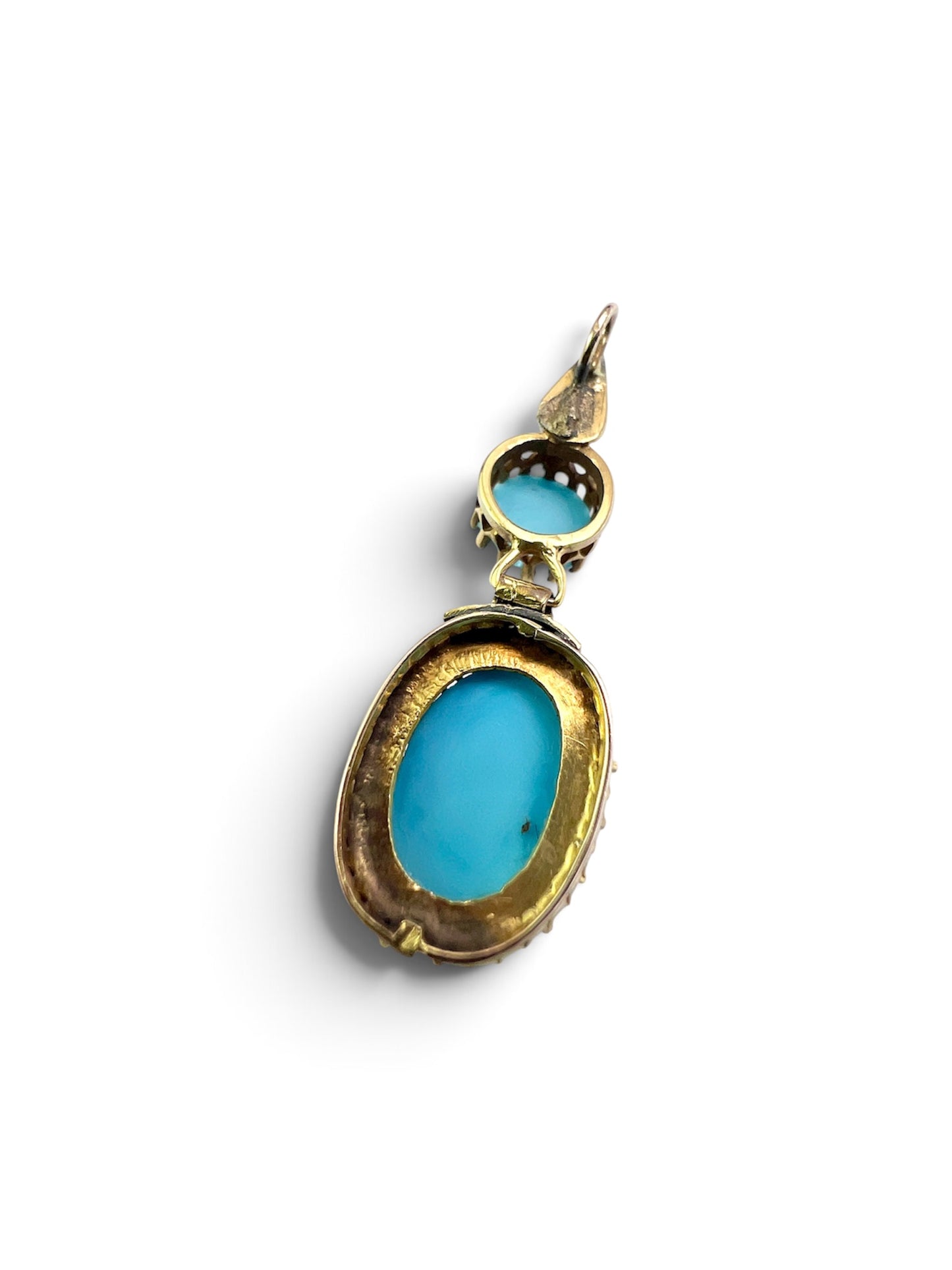 Victorian Gold Turquoise Pearl Halo Pendant Necklace
