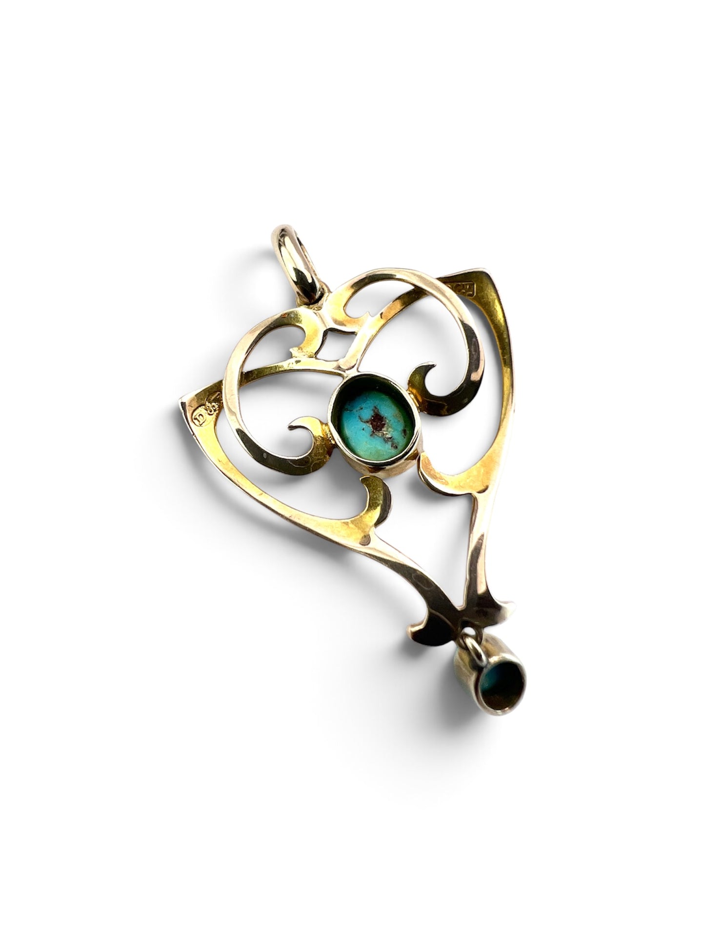 Art Nouveau 9CT Gold Turquoise Pendant by Deakin & Francis