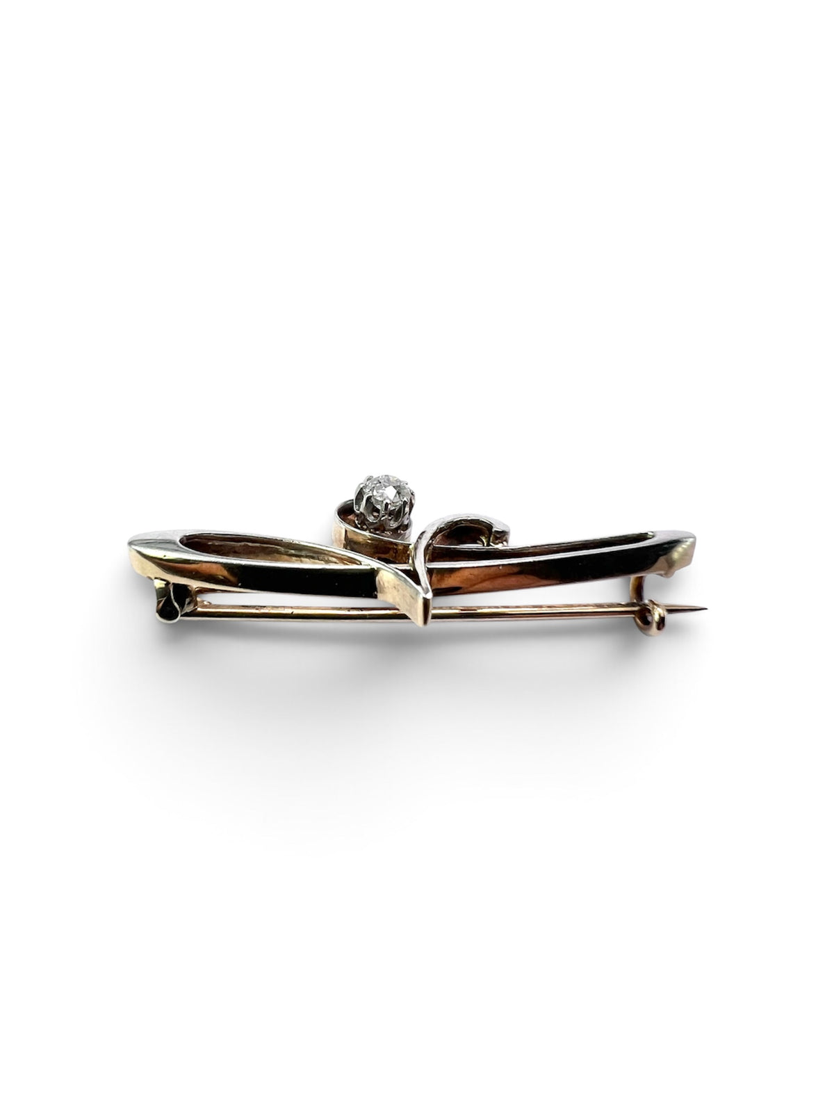 Boxed Art Nouveau 15CT Gold and Platinum Diamond Brooch