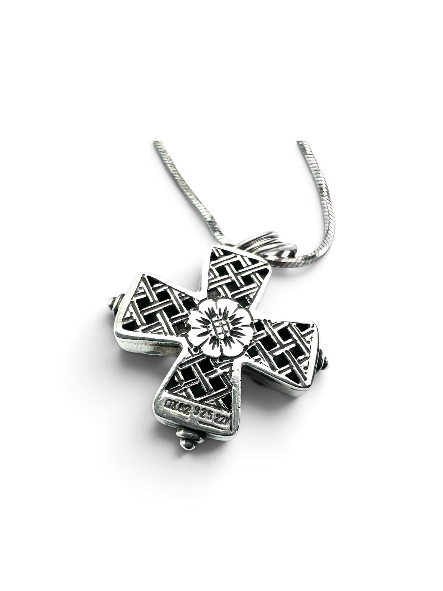 Vintage Silver and Gold Square Gemstone Cross Necklace
