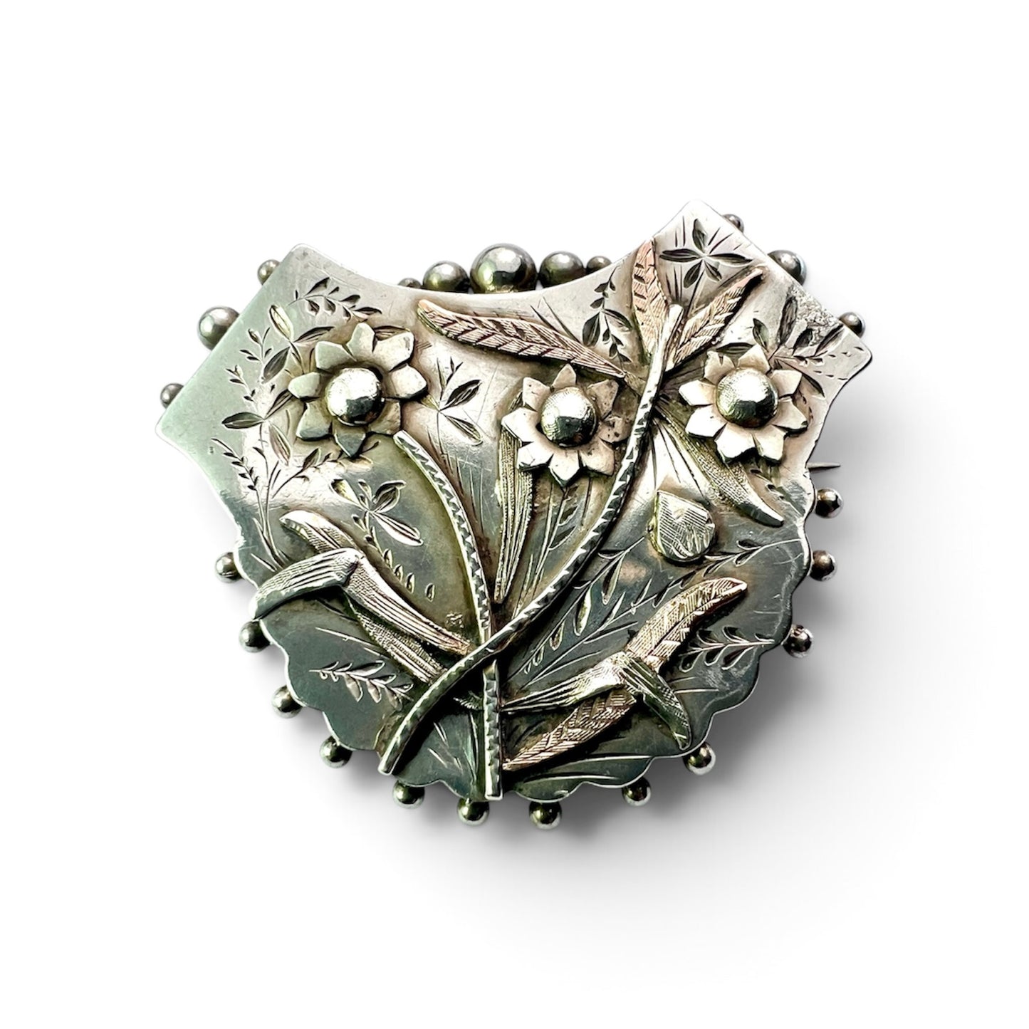 Victorian Silver and Gold Floral Locket-back Brooch
