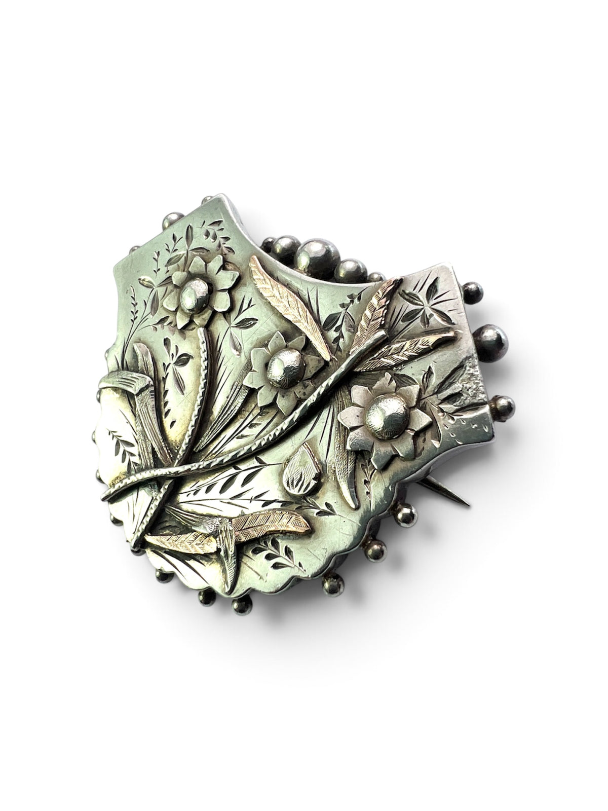 Victorian Silver and Gold Floral Locket-back Brooch