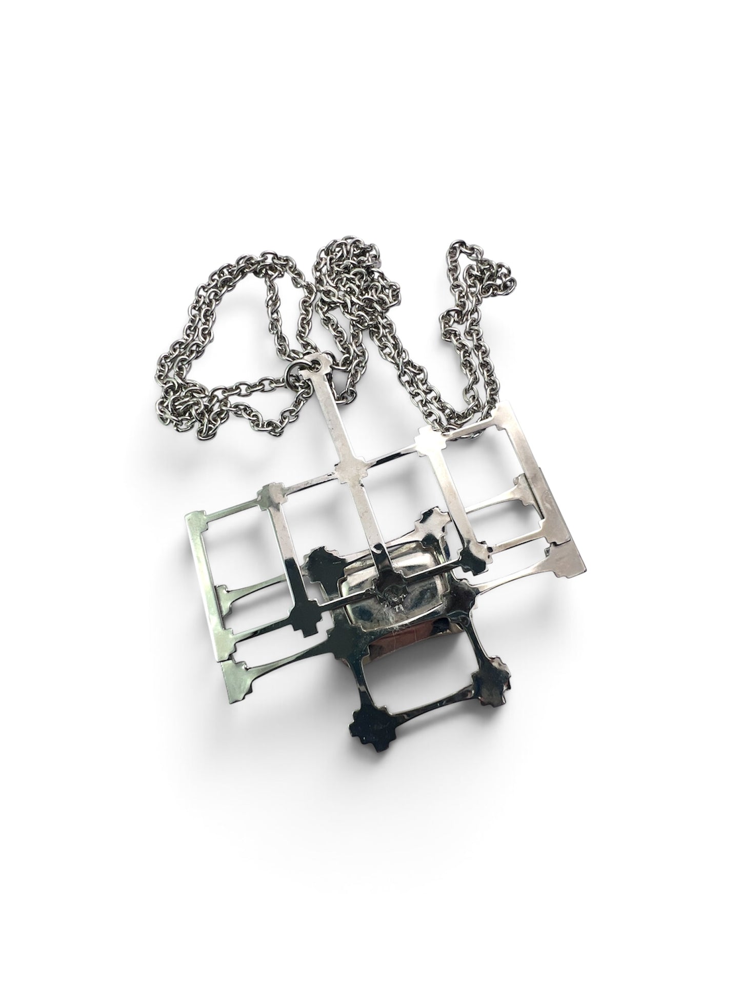 Large Retro Mother of Pearl Modernist Pendant Necklace