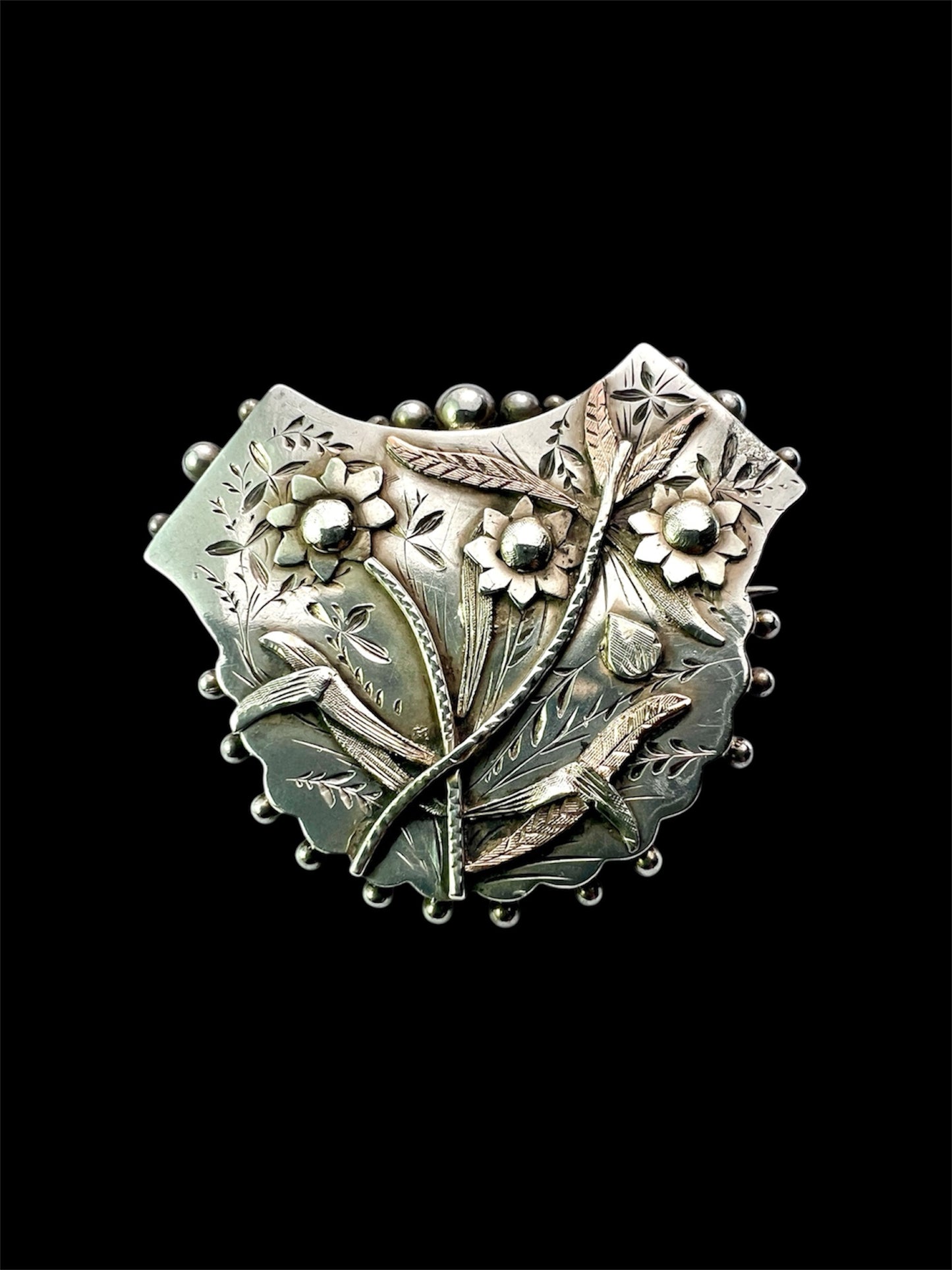 Victorian Silver and Gold Floral Locket-back Brooch