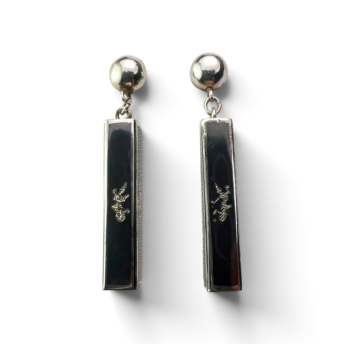 Vintage Silver Siam Thai Niello Earrings