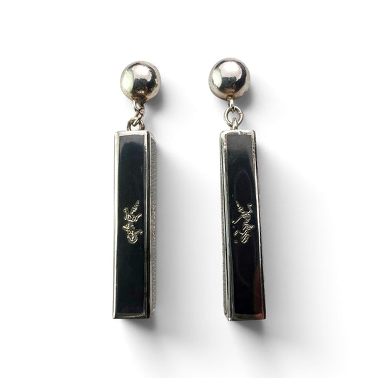 Vintage Silver Siam Thai Niello Earrings