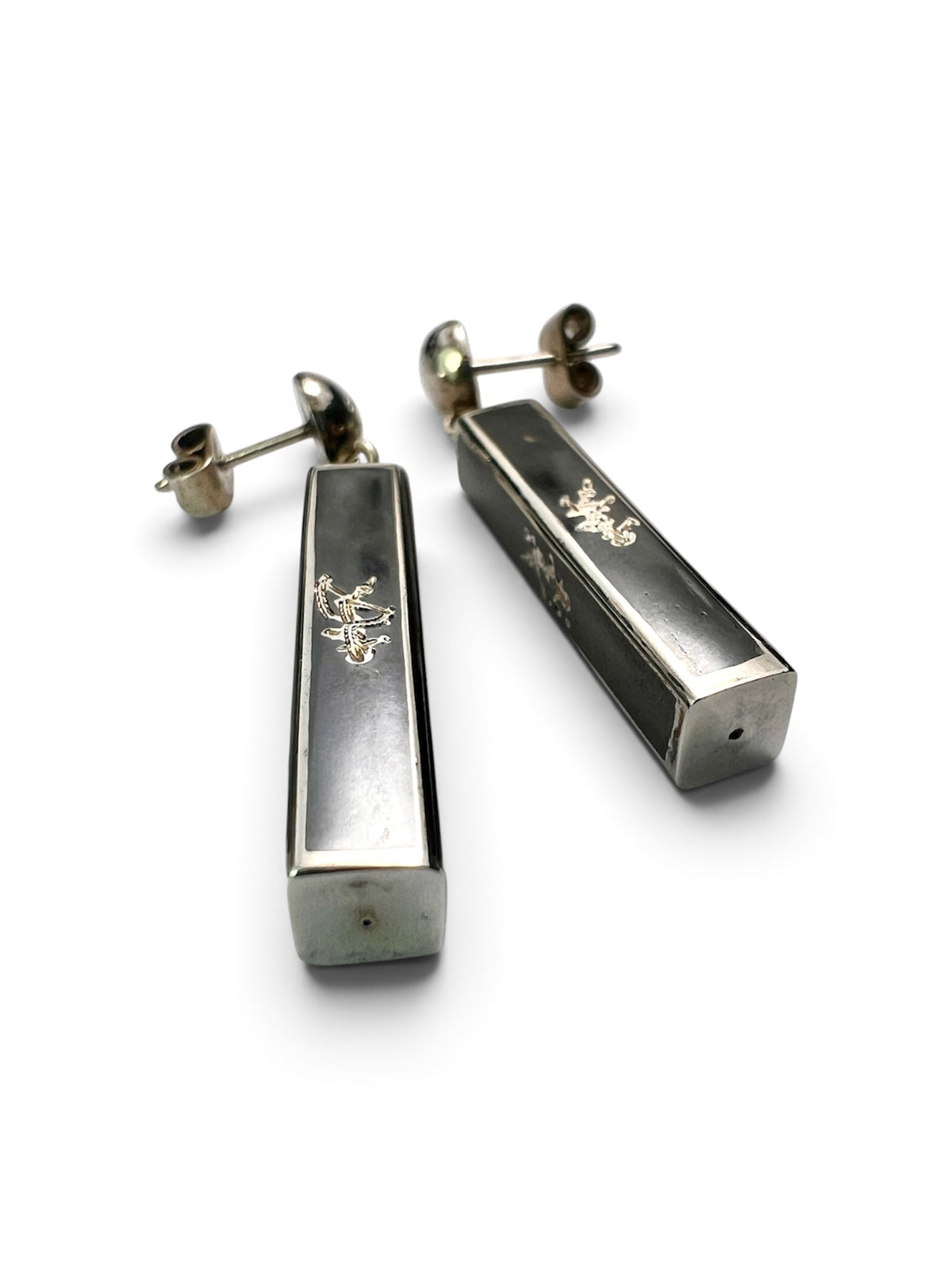 Vintage Silver Siam Thai Niello Earrings