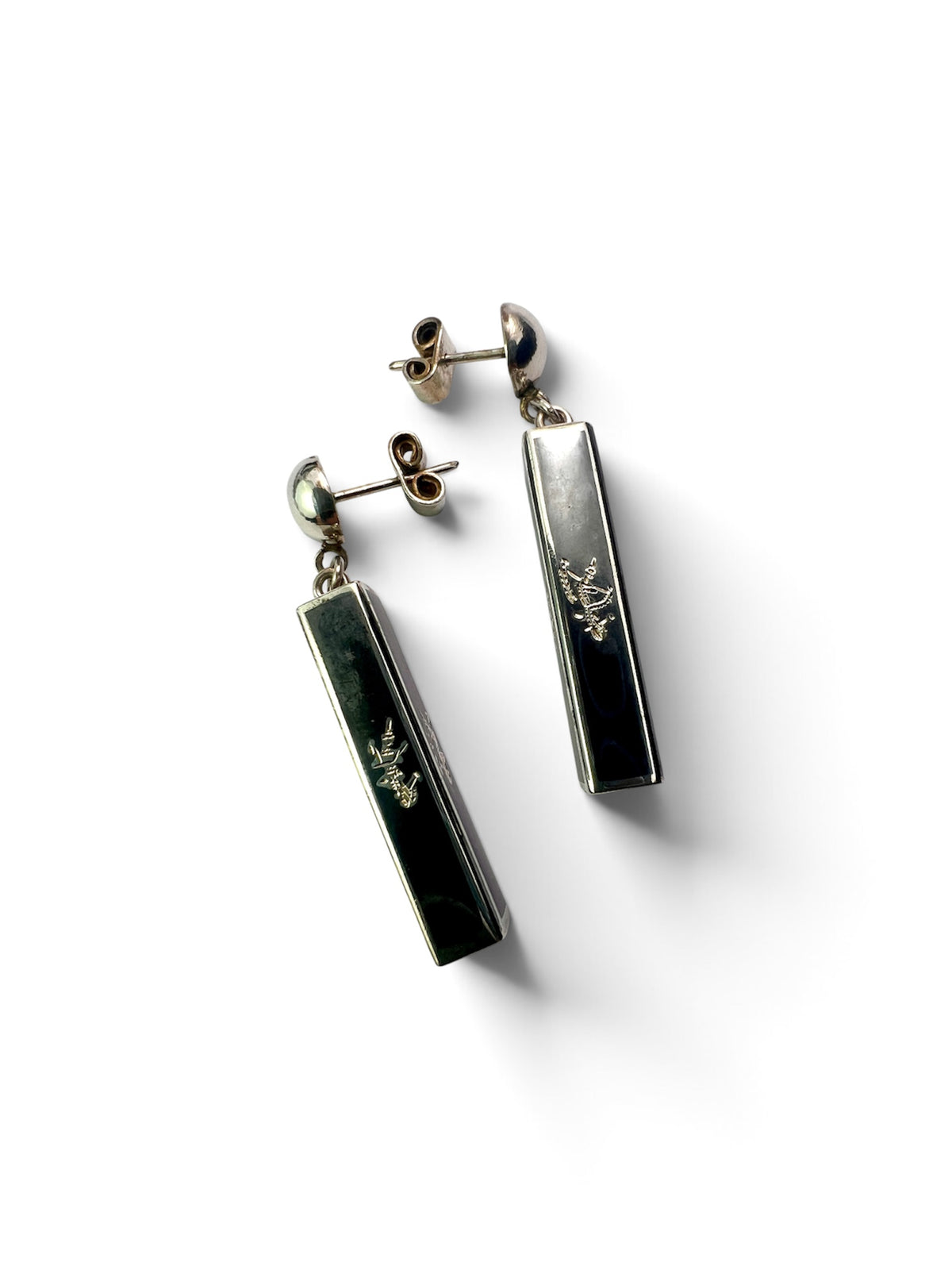 Vintage Silver Siam Thai Niello Earrings