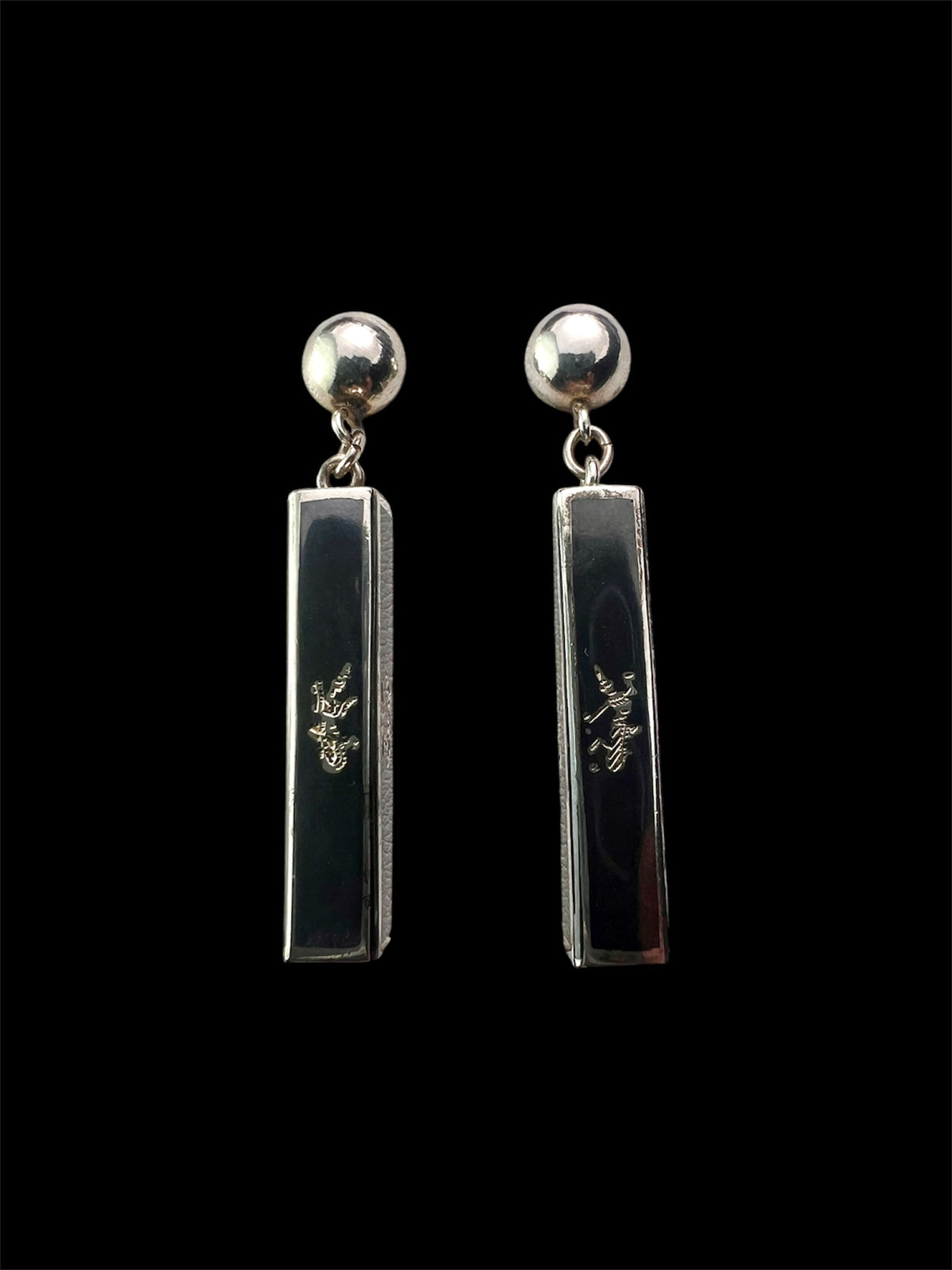 Vintage Silver Siam Thai Niello Earrings
