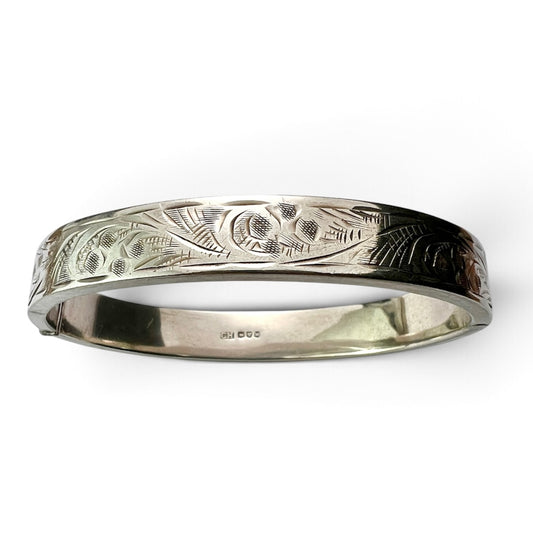 Vintage Charles Horner Sterling Silver Engraved Hinged Bangle