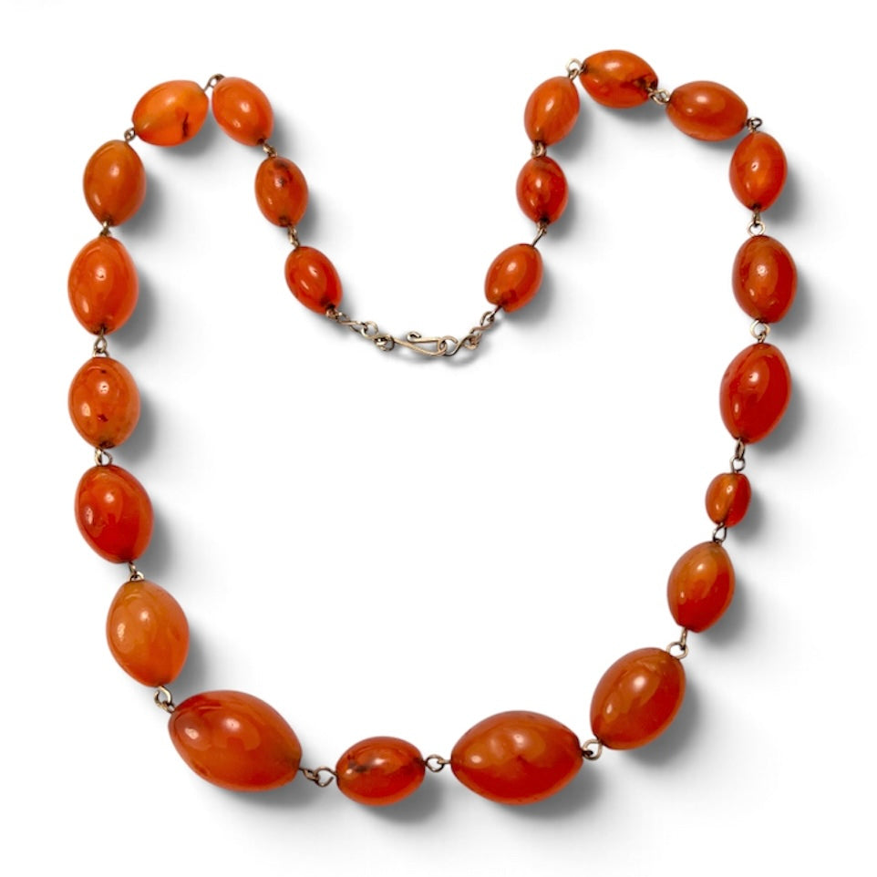 Art Deco Carnelian Agate Graduated Bead Necklace