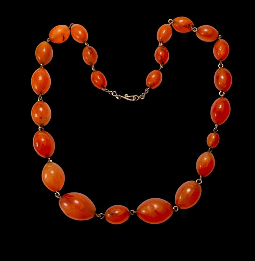Art Deco Carnelian Agate Graduated Bead Necklace