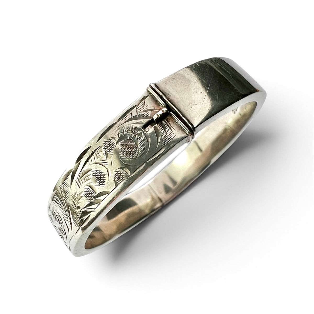 Vintage Charles Horner Sterling Silver Engraved Hinged Bangle