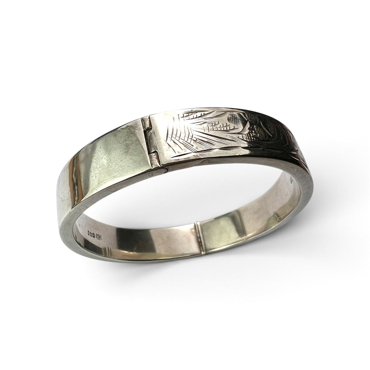 Vintage Charles Horner Sterling Silver Engraved Hinged Bangle
